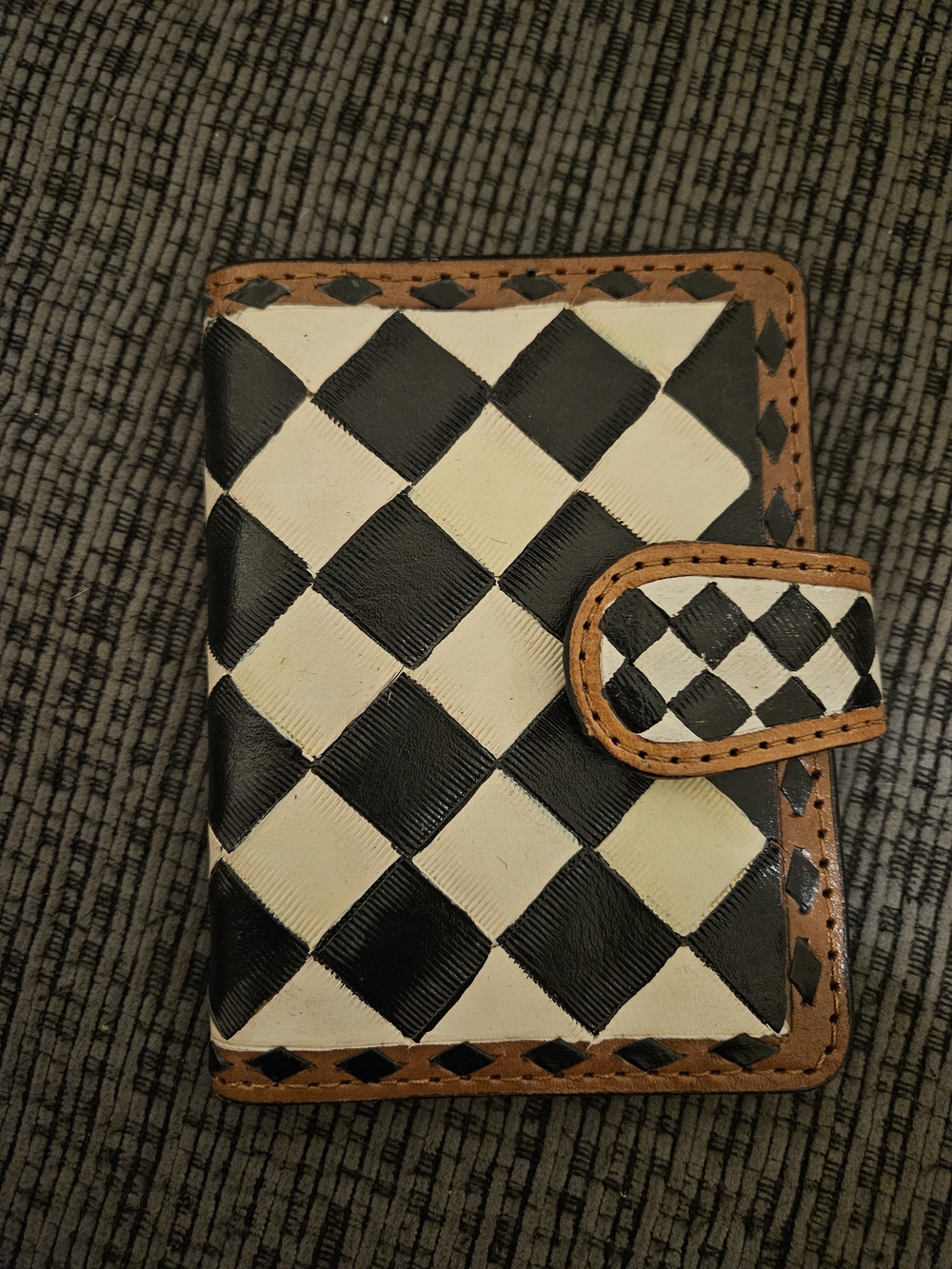 Black and White Checkered Leather Wallet - Passport Holder
